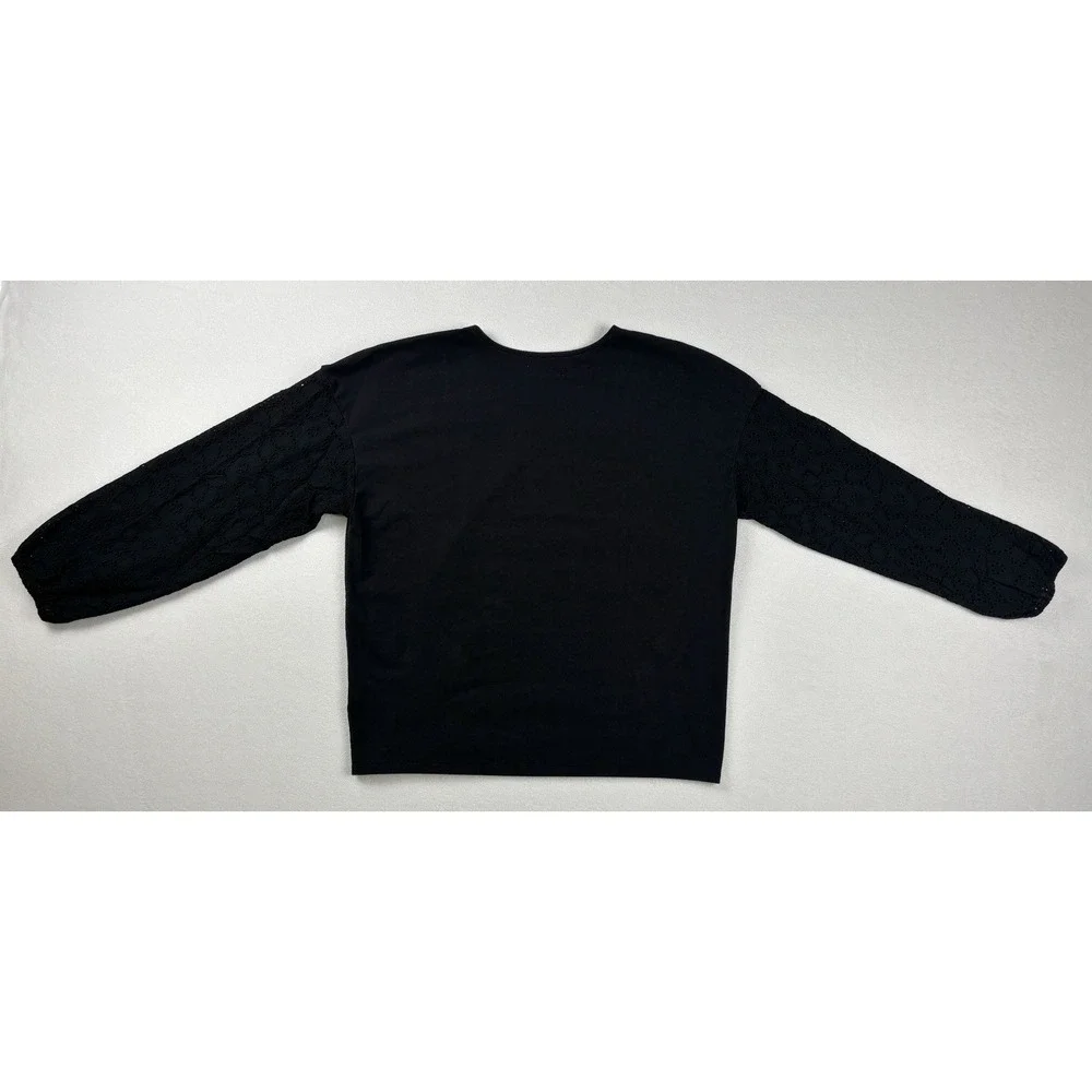 Madewell Women's M Black Eyelet Puff Sleeve Blouse Cotton‎ Knit Top Spring
